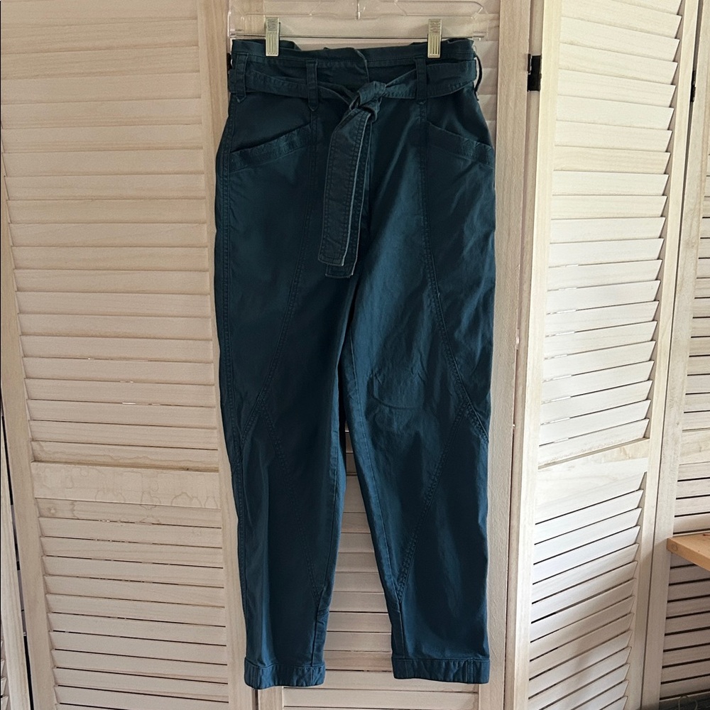 Anthropologie Teal Belted Trousers